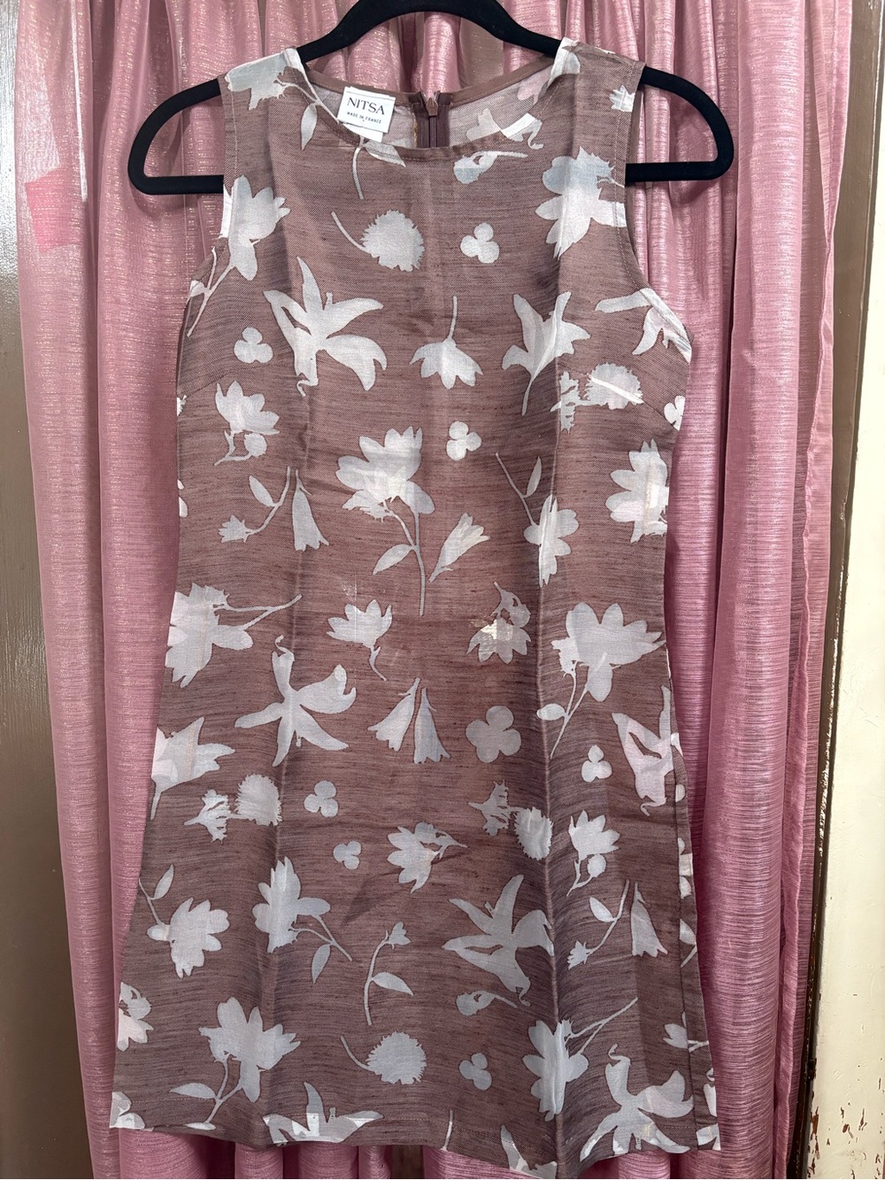 Vintage Paris Fashion House Taupe Sheer Floral Devoré A-Line Dress